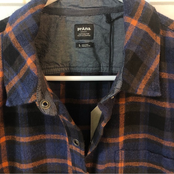 NWT PrAna Golden Canyon Blue/Burnt Orange/Black Snap Flannel Rich Sapphire - Picture 10 of 13